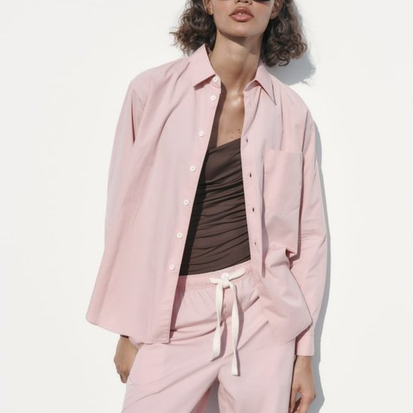 Zara Poplin Shirt Light Pink Sz M - Picture 10 of 12